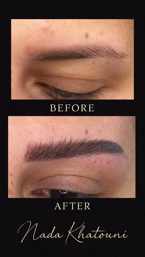 Before and after eyebrow work signed by Nada Khatouni